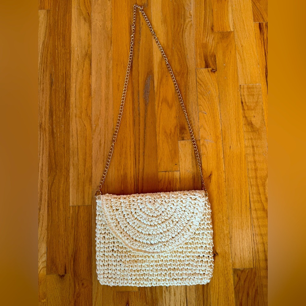 Handwoven Cream Crossbody Bag with Chain Strap